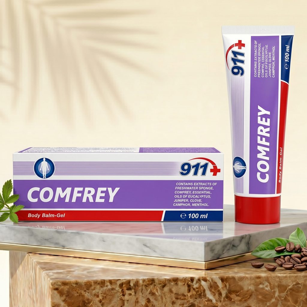 A 911 FARMAKOM Comfrey (Fekete Nadálytő) Gél-balzsam gyógynövény-kivonatokkal gazdagított testápoló készítmény, amelyet a bőr ápolására és a mindennapi masszázs támogatására fejlesztettek ki.A fekete nadálytő évszázadok óta ismert növény, amelyet hagyományosan a mozgással összefüggő területek ápolására használnak. A gél-balzsam könnyű állagú, gyorsan felszívódik, és kellemes érzetet biztosít a bőr számára.Ideális választás sportolás, fizikai aktivitás vagy hosszabb megterhelés után.