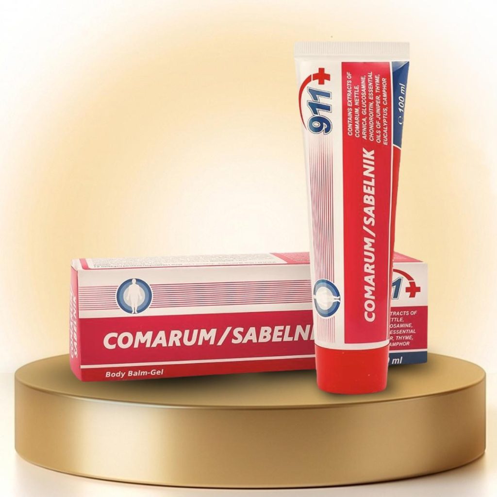 A COMARUM Body Gel-Balm – 911 FARMAKOM egy gyógynövényes testápoló gél-balzsam, amelynek fő hatóanyaga a mocsári pimpó (Comarum palustre / Sabelnik) kivonata.A készítmény masszázs közbeni használatra készült, gyorsan felszívódik és kellemes frissítő–melegítő érzetet biztosít a bőrön. A gyógynövény-komplexet úgy állították össze, hogy támogassa a mindennapi mozgással járó terhelés utáni bőrápolást és komfortérzetet.